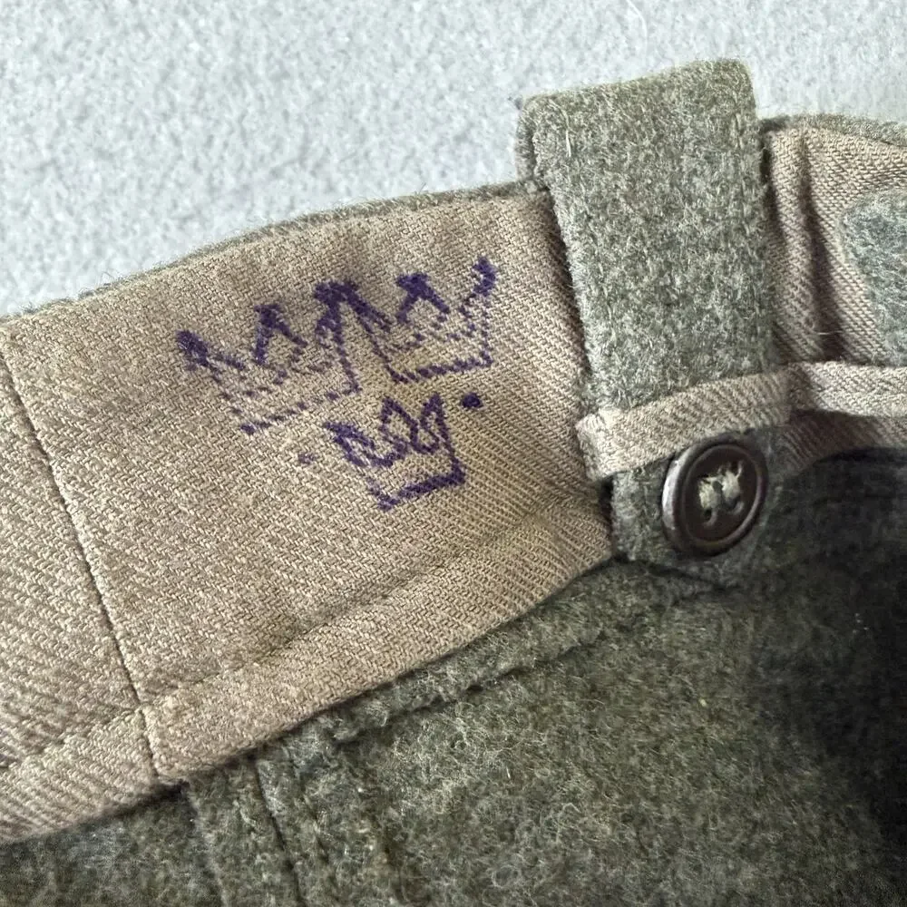 Vintage Swedish Army Wool Cargo Pants C46 Olive Green Military Ankle Straps